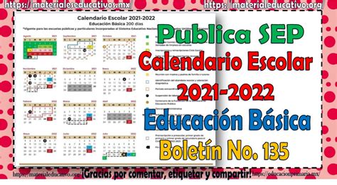 Publica Sep Calendario Escolar 2021 2022 Para Educación Básica Boletín