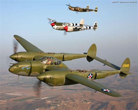 Wwii Lockheed P 38 Lightning Pursuit Fighter Aircraft Three Of A