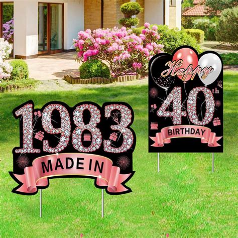 2pcs Rose Gold 40th Birthday Yard Sign Decorations For Women Happy