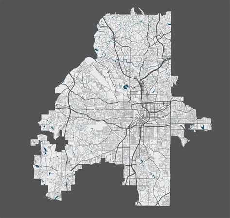 Atlanta Map Detailed Map Of Atlanta City Poster With Streets Water
