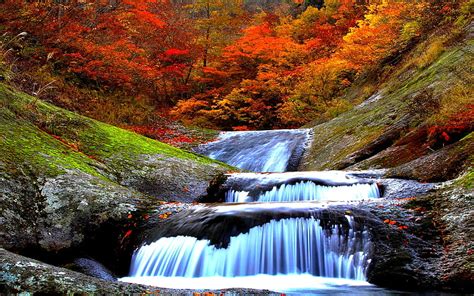 Cascading Falls Forest Autumn Nature Cascade Waterfalls Hd