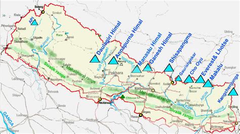 Map Of Nepal With Mountain Ranges