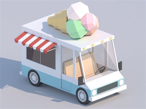 Cartoon Low Poly Car Ice Cream Van 3d Asset Cgtrader