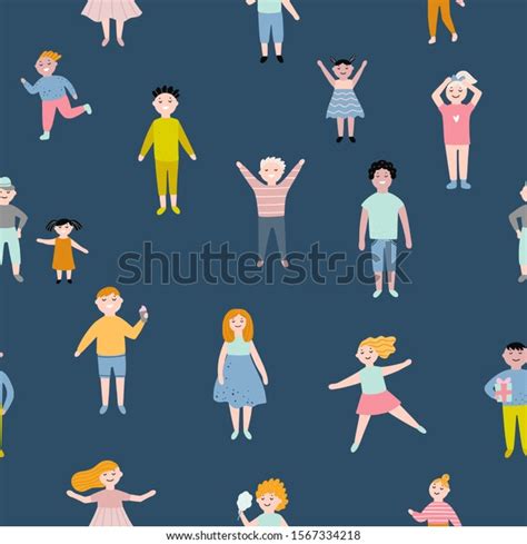 Children Seamless Pattern Vector Background Multicultural Stock Vector