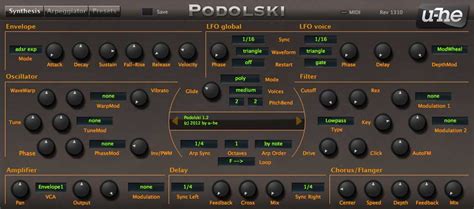 Podolski is a straightforward virtual analogue synthesizer featuring a flexible arpeggiator / step sequencer plus delay and chorus effects. Podolski by u-he - Synth (Analogue / Subtractive) Plugin VST VST3 Audio Unit AAX