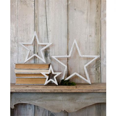 Set Of 3 White Wooden Star Decorations Interior Flair