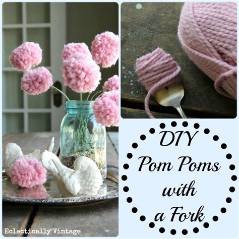 Pom pom flowers 5 flower pom home decoration yarn by. How to Make Pom Poms Flowers with a Fork at Eclectically ...