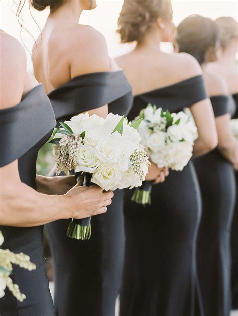Ivory Bouquets Black Bridesmaid Dresses Photography Mccune