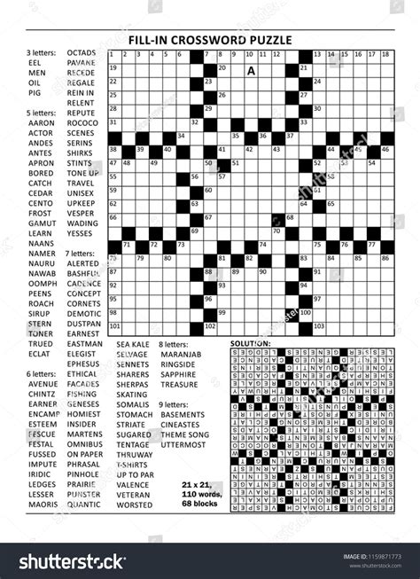 Fill In The Blanks Crossword Puzzle With American Style Grid Of 23x23