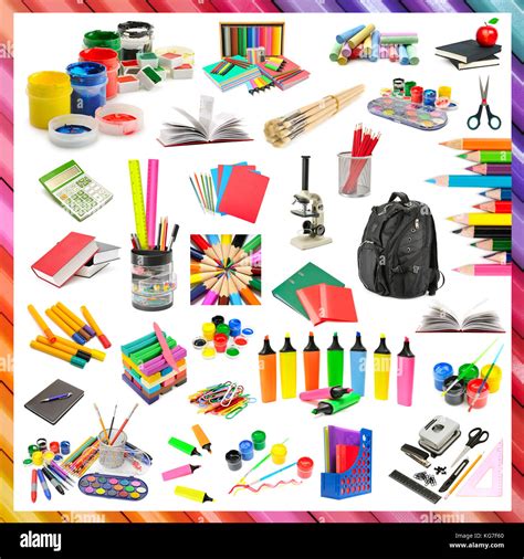 Collection Of Stationery And School Supplies Isolated On White Stock