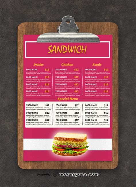 3 Sandwich Menu Example Psd Design Mous Syusa