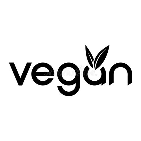 Vegan Text Logo With Black V Shaped Leaves Stock Vector Illustration
