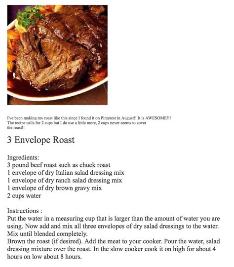 Three Envelope Roast Recipes Three Envelope Roast Italian Salad