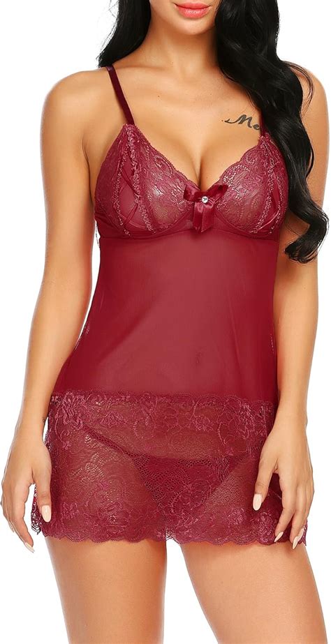 Avidlove Sexy Lingerie Set For Women For Sex Plus Size Lace Sheer Langery Nighty Burgundy Xxl