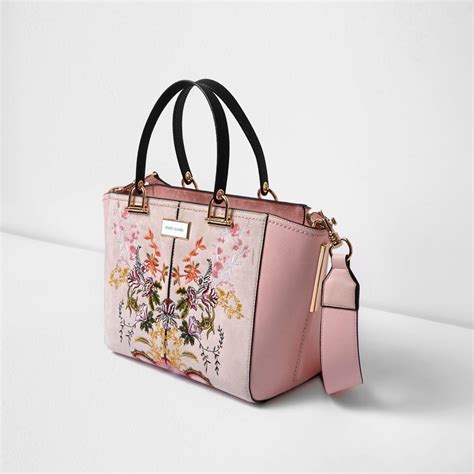 Lyst River Island Pink Floral Embroidered Tote Bag In Pink