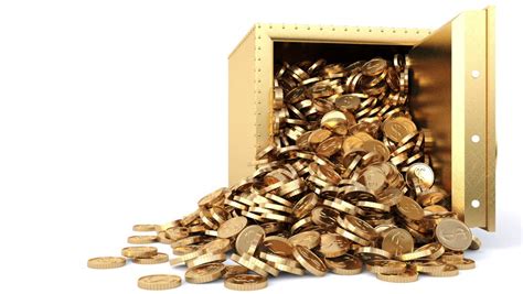 Pile Of Gold Coins Spilled Out Of The Open Door Of The Safe Hq