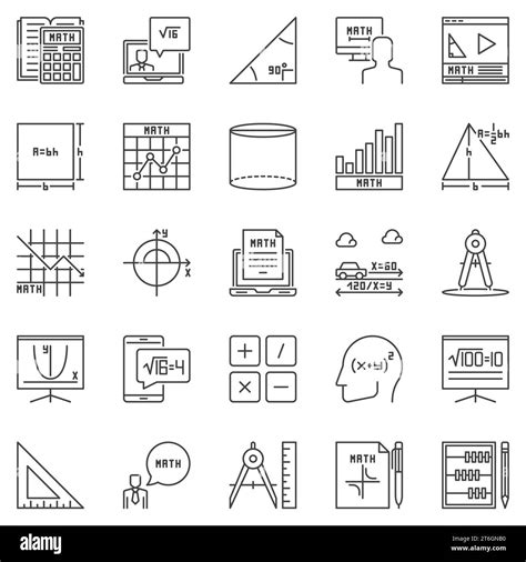 Maths Thin Line Icons Set Basic Mathematics And Science Concept