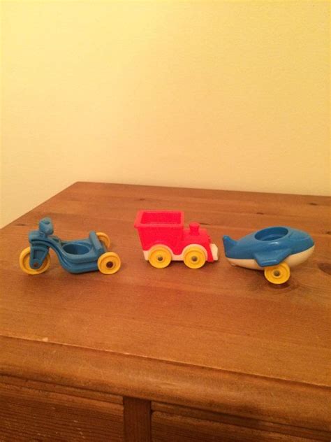 Vintage Fisher Price Toys Train Plane And Motorcycle Set Of 3 Fisher