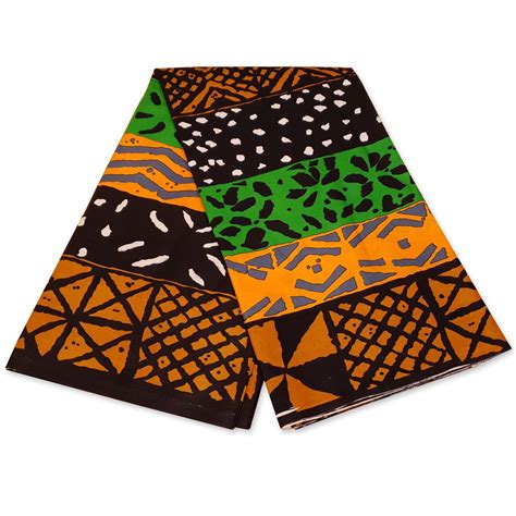 African Green Orange Bogolan Mud Cloth Fabric African Etsy In
