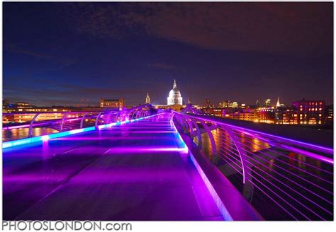 Neon Bridge At Night A Purple Hued Millennium Bridge Millennium