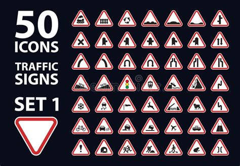 Vector Collection Of Traffic Warning Sign Red Triangle Road Set 1 Stock