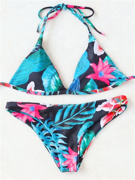 Tropical Print Halter Bikini Set Swimsuits Bikinis Bikini Set