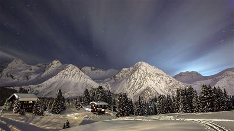 배경 화면 경치 밤 자연 눈 겨울 알프스 산맥 오로라 날씨 시즌 Piste 1920x1080px 산악