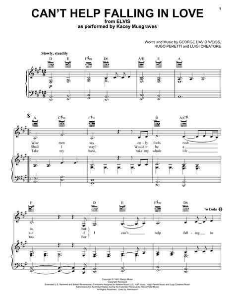 Kacey Musgraves Can T Help Falling In Love From Elvis Sheet Music Pdf Chords Piano