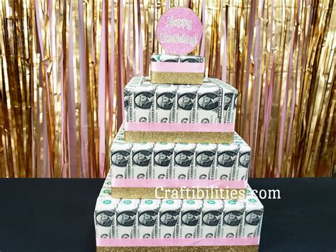 Pink And Gold 4 Tier Square Money Cake Birthday T Idea Great For