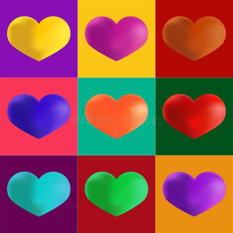 Hearts In Different Colours Artistic Pop Art Style Stock Vector