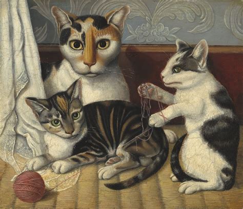 Unknown American Artist - Cat and Kittens [c.1872-83] | Folk art cat