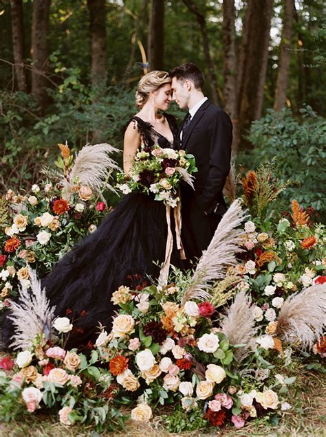 Moody Fall Forest Shoot With A Black Bridal Gown Hey Wedding Lady