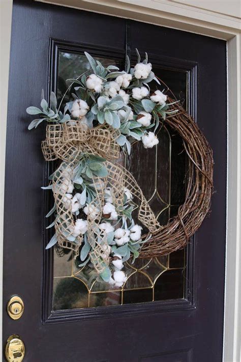 Large Farmhouse Style Cotton Wreath For Front Door Year Round Door