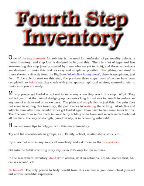 Worksheet 4th Step Fear Inventory Examples Download Step 4 Worksheets