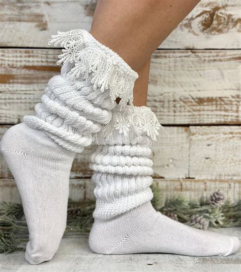 Lacy Cotton Hooter S Style Slouch Socks White Scrunchy Etsy