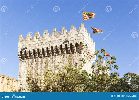 Flag Of Aragon At The Tower Of Puerta Baja Daroca Stock Image Image