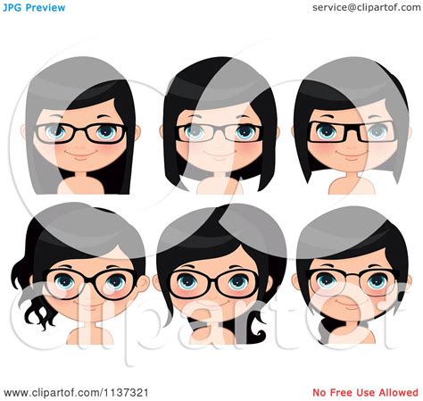 Cartoon Of Faces Of A Happy Girl Wearing Glasses Royalty Free Vector Clipart By Melisende