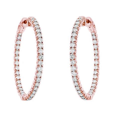 Rose Gold Diamond Hoop Earrings Inside And Out Diamond Hoop Earrings 290 Carat 125 Inch