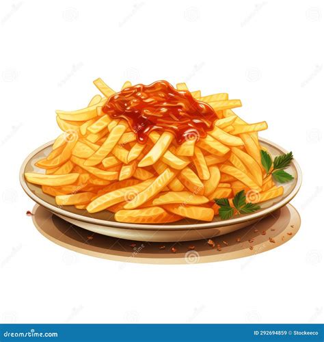 Realistic Illustration Of French Fries With Ketchup Sauce On Plate