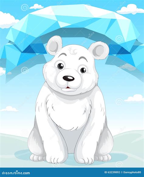 Urso Polar Pequeno Que Senta Se No Gelo Ilustra O Do Vetor