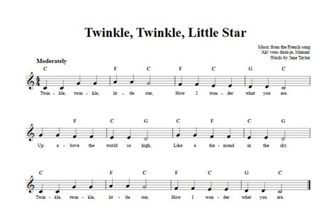 Twinkle Twinkle Little Star C Instrument Sheet Music Lead Sheet