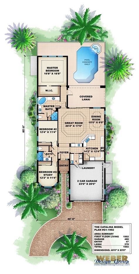 Narrow Lot Floor Plan The Home Plan Includes A Covered Lanai An