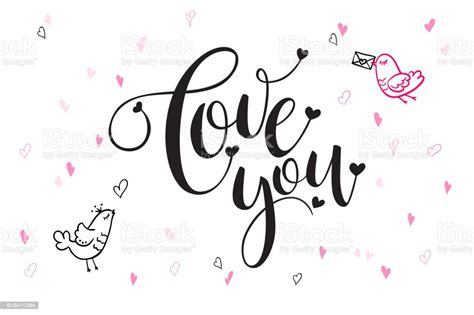 Vector Hand Lettering Valentines Day Greetings Text Love You With Heart