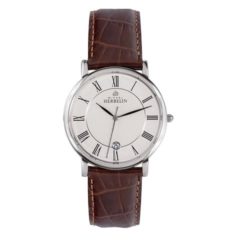 michel herbelin classique men s leather strap watch 12248 08ma