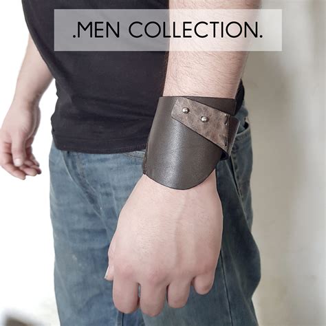 Mh1 Textured Black Leather Cuff For Men Obso