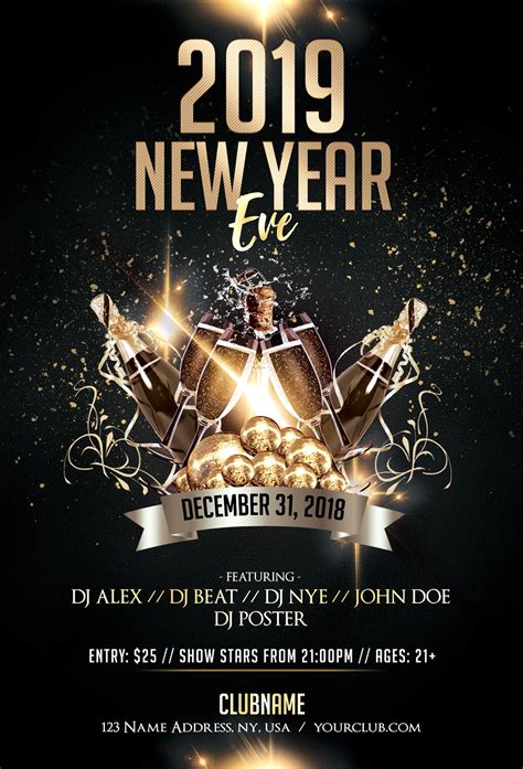 Posted in photoshop » flyer and menu templates. 2019 New Year Eve Luxury Free PSD Flyer Template ...