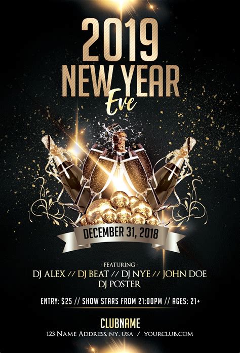 Insert your own brand logo, images, and text using adobe photoshop. 2019 New Year Eve Luxury Free PSD Flyer Template ...