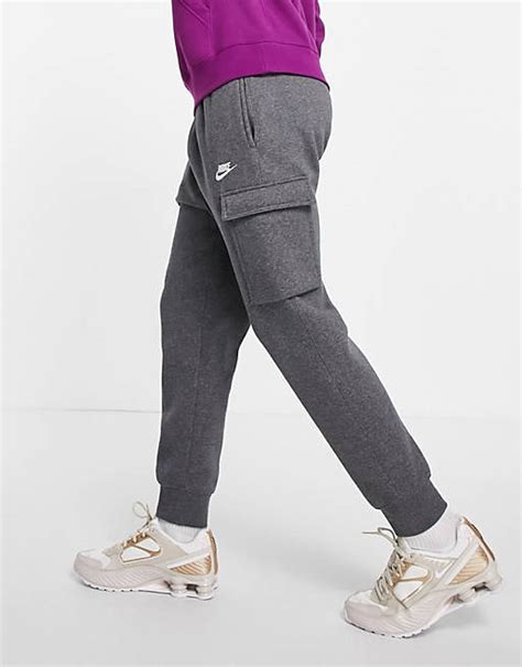 Nike Club Fleece Cuffed Cargo Sweatpants In Charcoal Heather Asos