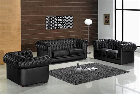 Leather Ultra Modern 3 Piece Living Room Set Paris Black