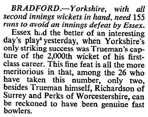 26th July 1965 Fred Trueman takes his 2000th wicket Wicket, Day, Play s